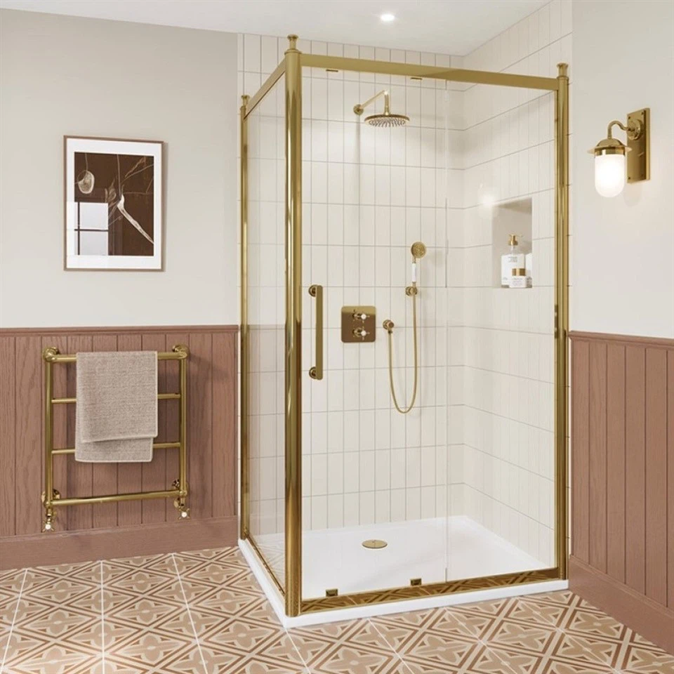 brushed brass sliding shower door